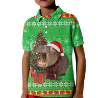 Mali Christmas Kid Polo Shirt with Hippo Santa Hat Snowflakes and Holiday Gift - Wonder Print Shop