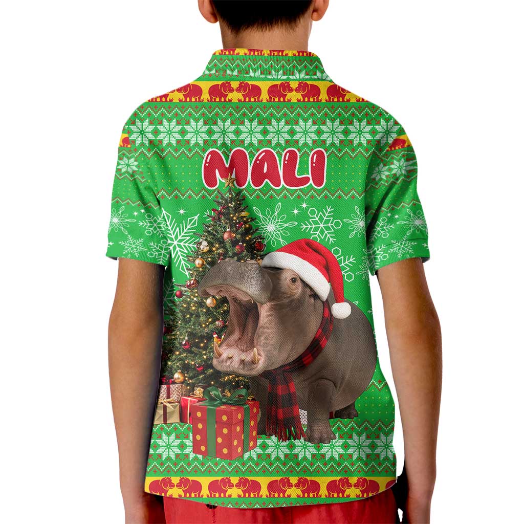Mali Christmas Kid Polo Shirt with Hippo Santa Hat Snowflakes and Holiday Gift - Wonder Print Shop