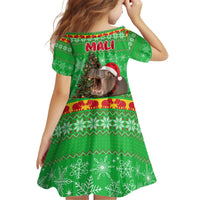 Mali Christmas Kid Short Sleeve Dress with Hippo Santa Hat Snowflakes and Holiday Gift - Wonder Print Shop