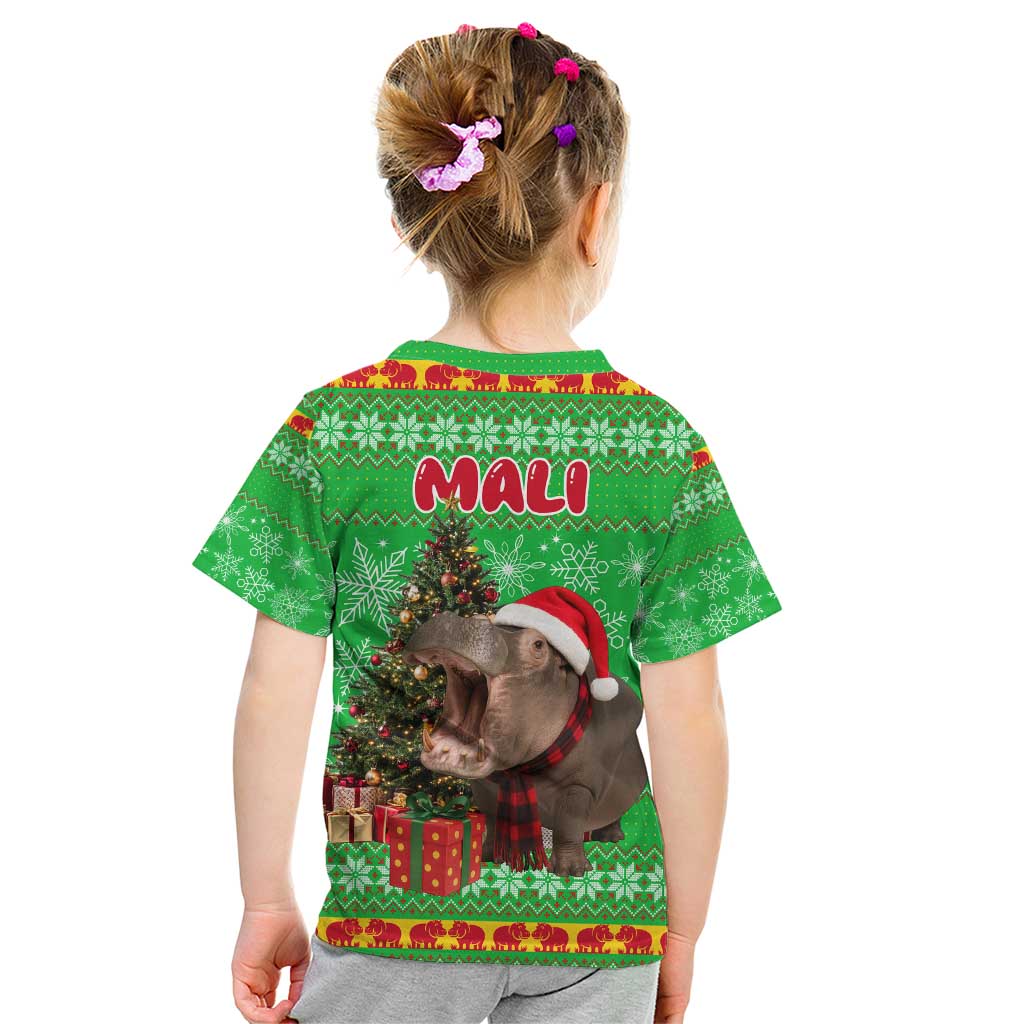 Mali Christmas Kid T Shirt with Hippo Santa Hat Snowflakes and Holiday Gift - Wonder Print Shop
