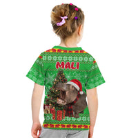 Mali Christmas Kid T Shirt with Hippo Santa Hat Snowflakes and Holiday Gift - Wonder Print Shop