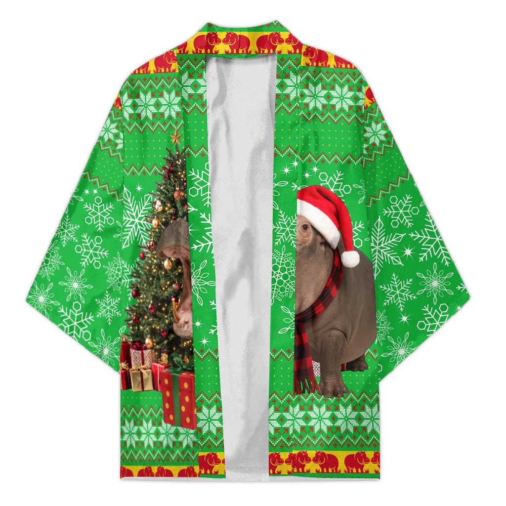 Mali Christmas Kimono with Hippo Santa Hat Snowflakes and Holiday Gift - Wonder Print Shop