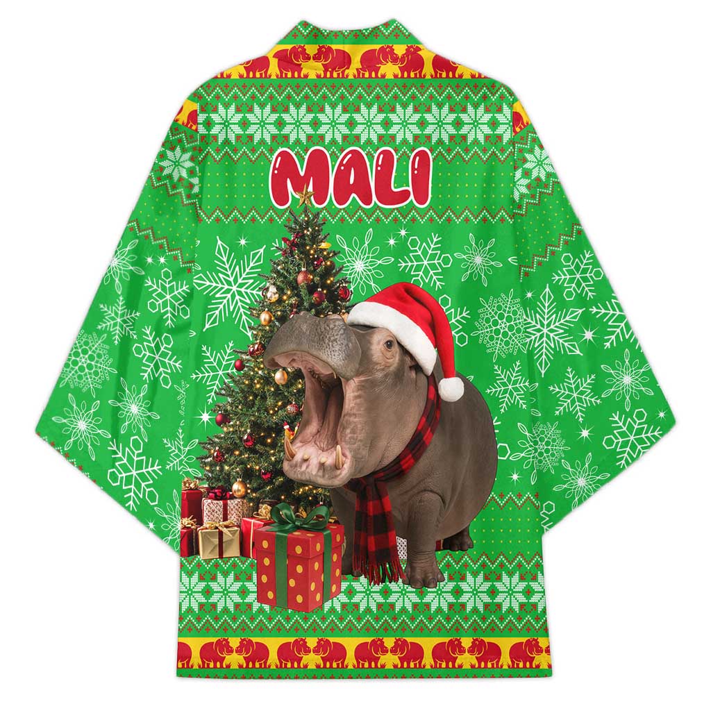 Mali Christmas Kimono with Hippo Santa Hat Snowflakes and Holiday Gift - Wonder Print Shop