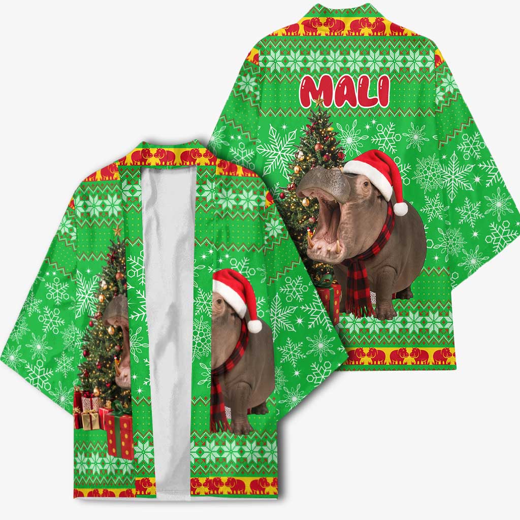 Mali Christmas Kimono with Hippo Santa Hat Snowflakes and Holiday Gift - Wonder Print Shop