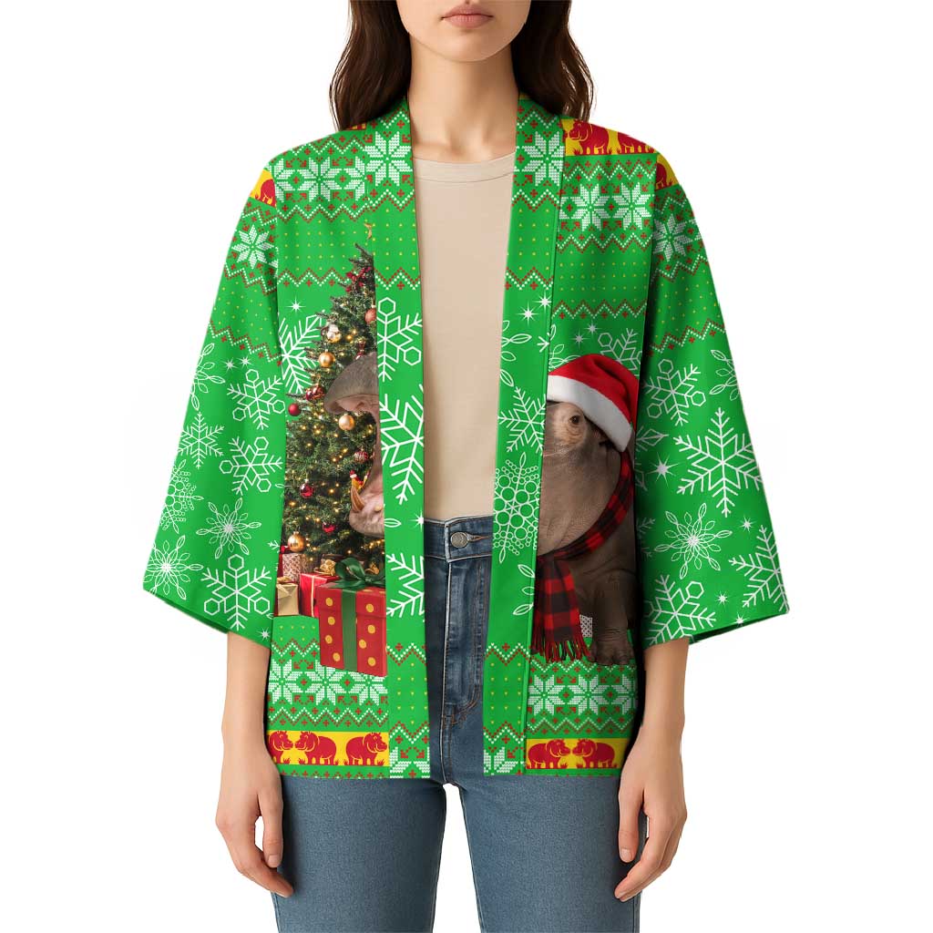 Mali Christmas Kimono with Hippo Santa Hat Snowflakes and Holiday Gift - Wonder Print Shop