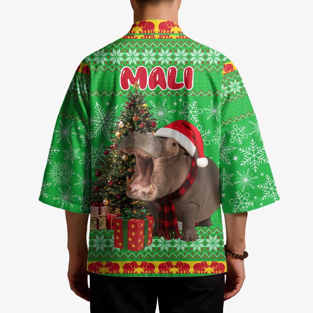 Mali Christmas Kimono with Hippo Santa Hat Snowflakes and Holiday Gift - Wonder Print Shop