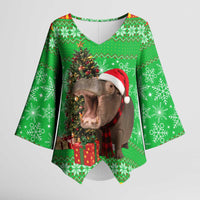 Mali Christmas Kimono Sleeve Blouse with Hippo Santa Hat Snowflakes and Holiday Gift - Wonder Print Shop
