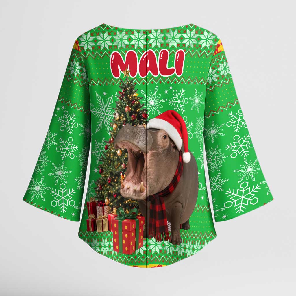 Mali Christmas Kimono Sleeve Blouse with Hippo Santa Hat Snowflakes and Holiday Gift - Wonder Print Shop