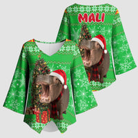 Mali Christmas Kimono Sleeve Blouse with Hippo Santa Hat Snowflakes and Holiday Gift - Wonder Print Shop