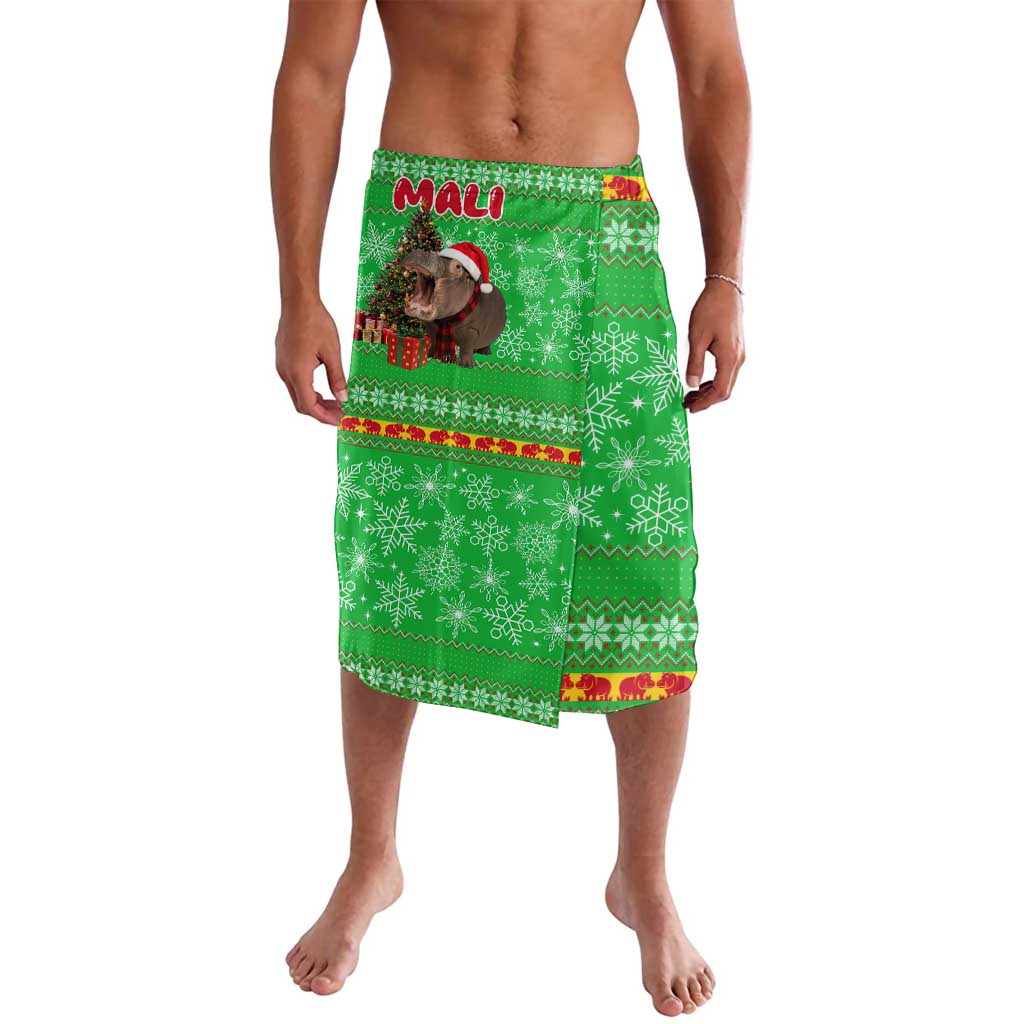 Mali Christmas Lavalava with Hippo Santa Hat Snowflakes and Holiday Gift - Wonder Print Shop
