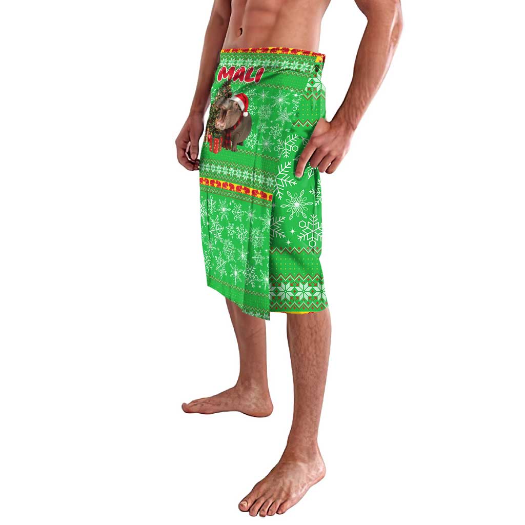 Mali Christmas Lavalava with Hippo Santa Hat Snowflakes and Holiday Gift - Wonder Print Shop