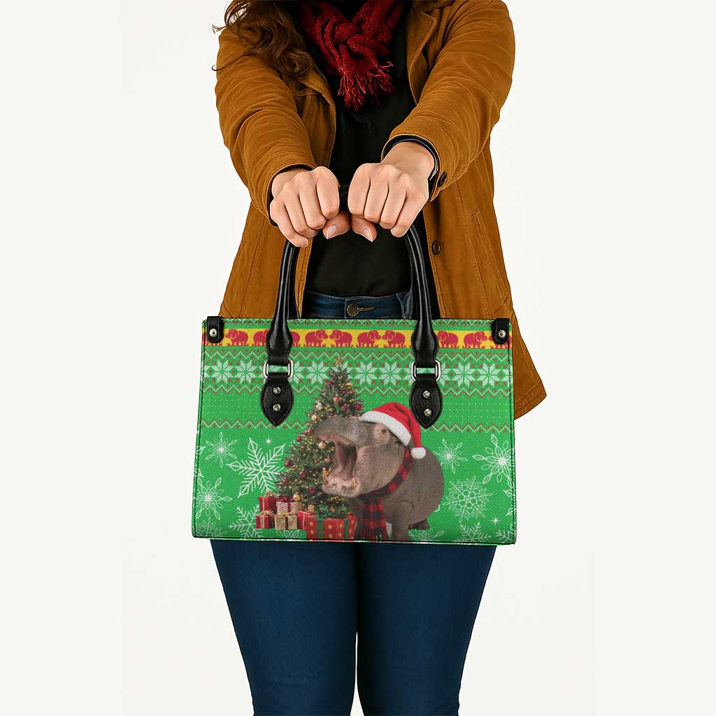 Mali Christmas Leather Bag with Hippo Santa Hat Snowflakes and Holiday Gift - Wonder Print Shop