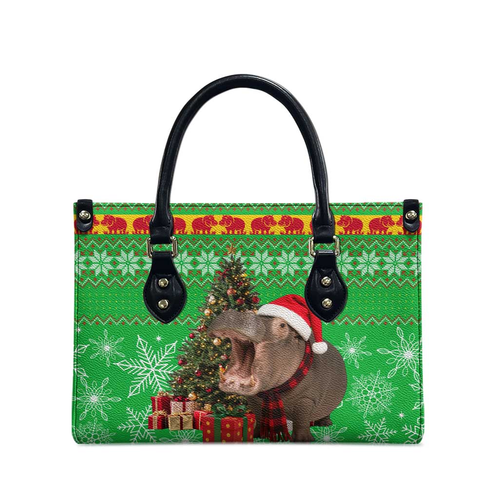 Mali Christmas Leather Bag with Hippo Santa Hat Snowflakes and Holiday Gift - Wonder Print Shop