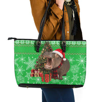 Mali Christmas Leather Tote Bag with Hippo Santa Hat Snowflakes and Holiday Gift - Wonder Print Shop