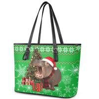 Mali Christmas Leather Tote Bag with Hippo Santa Hat Snowflakes and Holiday Gift - Wonder Print Shop