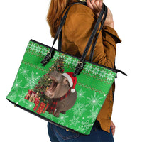Mali Christmas Leather Tote Bag with Hippo Santa Hat Snowflakes and Holiday Gift - Wonder Print Shop
