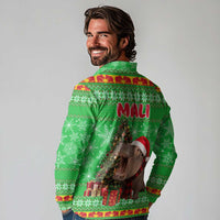 Mali Christmas Long Sleeve Polo Shirt with Hippo Santa Hat Snowflakes and Holiday Gift - Wonder Print Shop