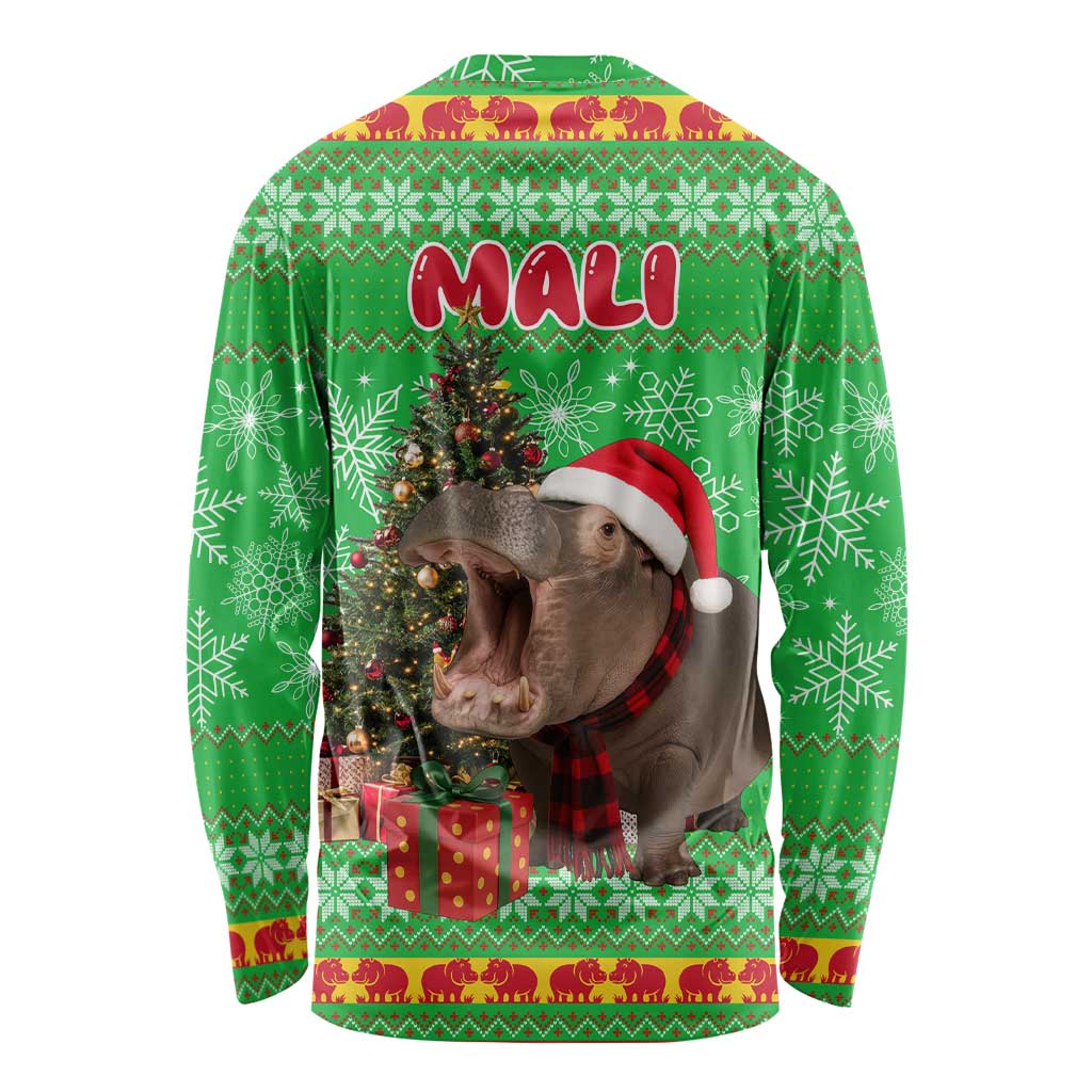 Mali Christmas Long Sleeve Shirt with Hippo Santa Hat Snowflakes and Holiday Gift - Wonder Print Shop
