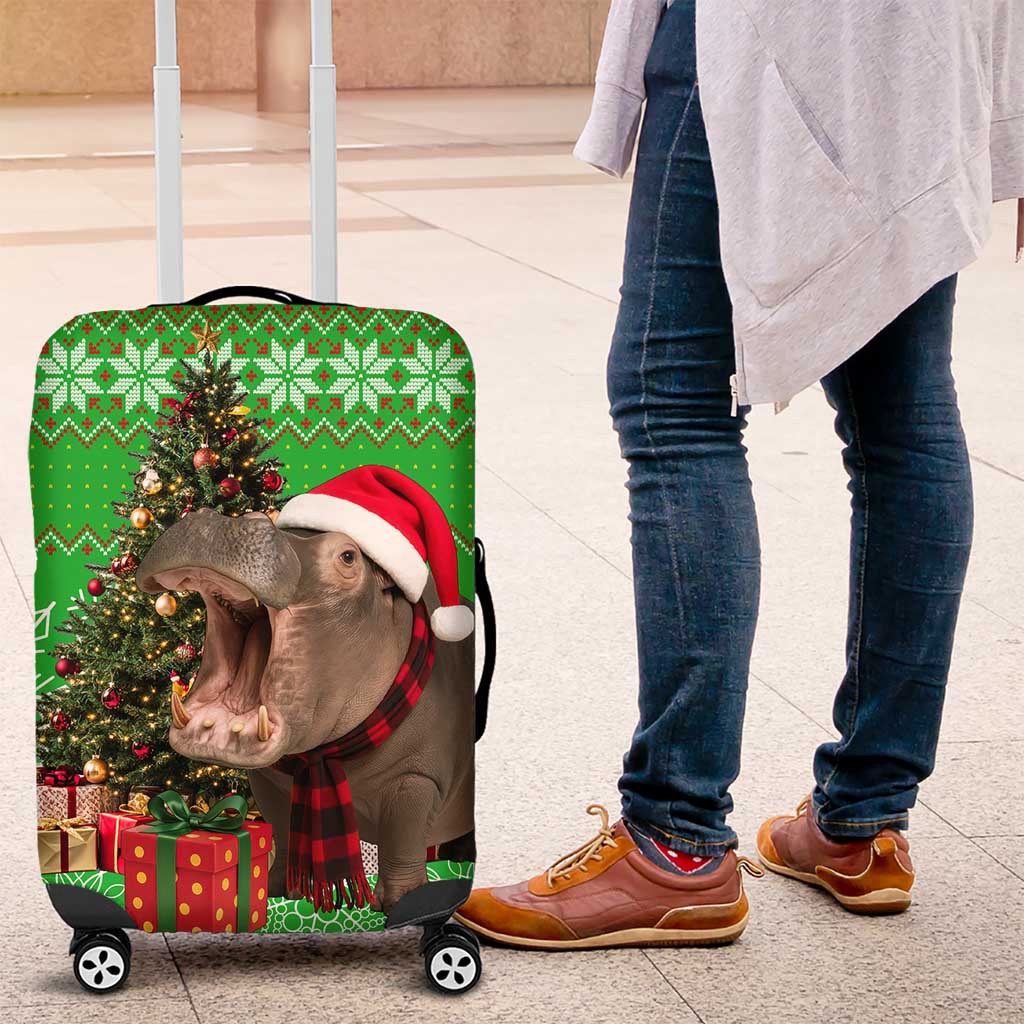 Mali Christmas Luggage Cover with Hippo Santa Hat Snowflakes and Holiday Gift - Wonder Print Shop