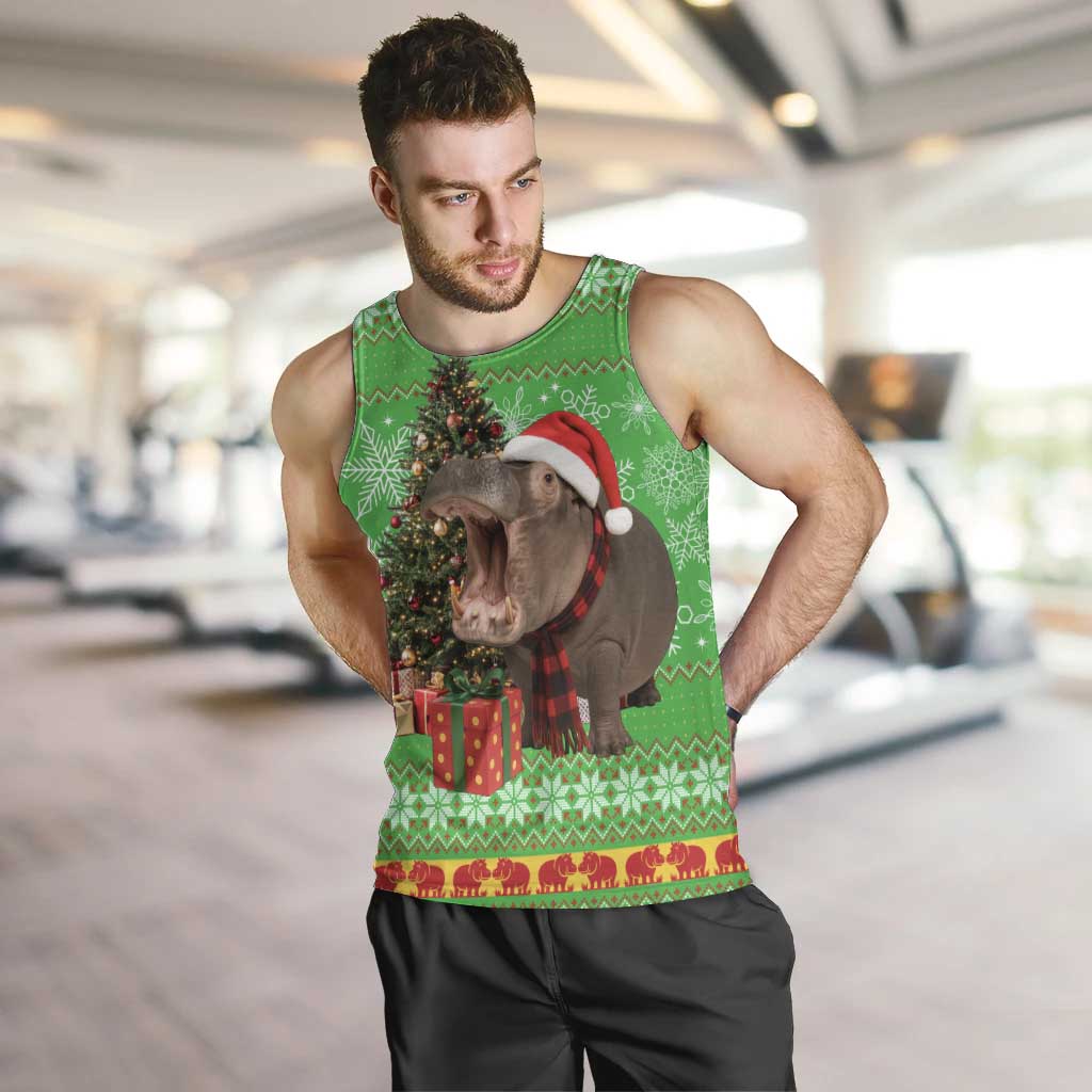 Mali Christmas Men Tank Top with Hippo Santa Hat Snowflakes and Holiday Gift - Wonder Print Shop