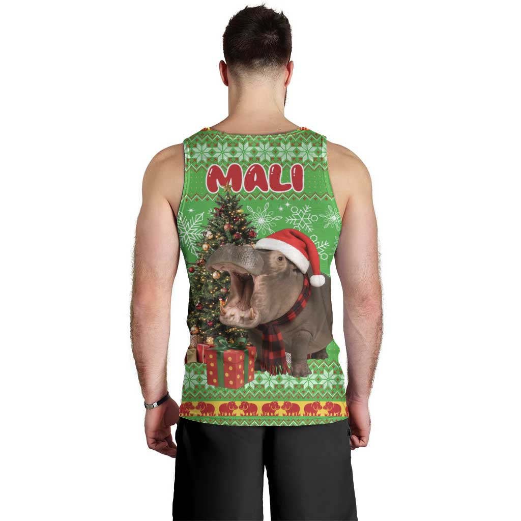Mali Christmas Men Tank Top with Hippo Santa Hat Snowflakes and Holiday Gift - Wonder Print Shop