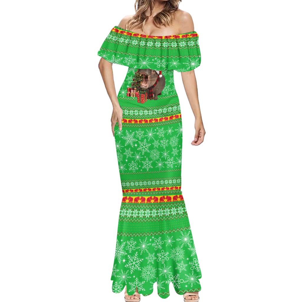 Mali Christmas Mermaid Dress with Hippo Santa Hat Snowflakes and Holiday Gift - Wonder Print Shop