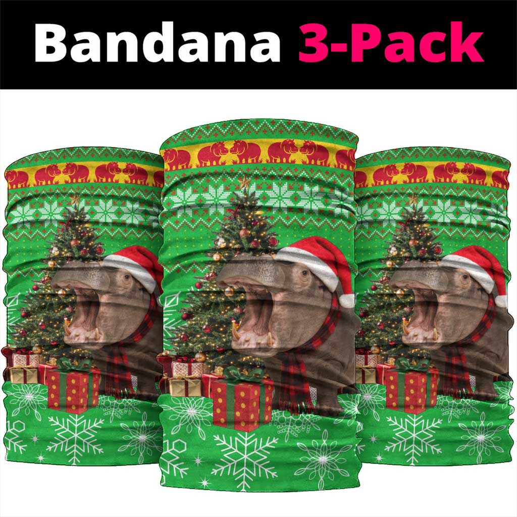 Mali Christmas Neck Gaiter with Hippo Santa Hat Snowflakes and Holiday Gift - Wonder Print Shop
