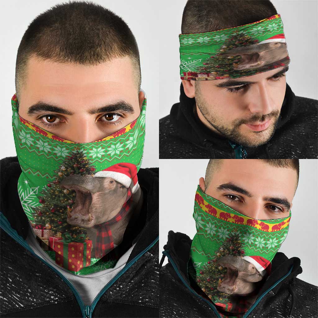 Mali Christmas Neck Gaiter with Hippo Santa Hat Snowflakes and Holiday Gift - Wonder Print Shop