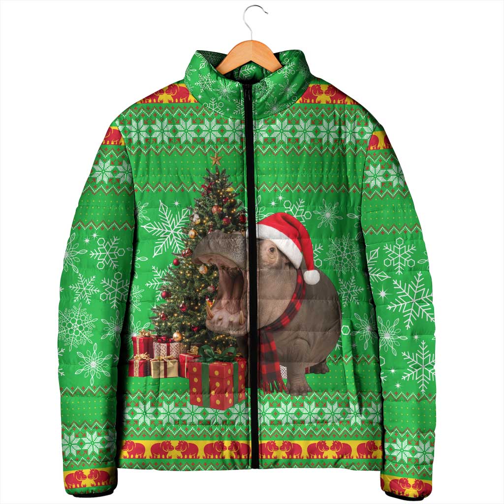 Mali Christmas Padded Jacket with Hippo Santa Hat Snowflakes and Holiday Gift - Wonder Print Shop