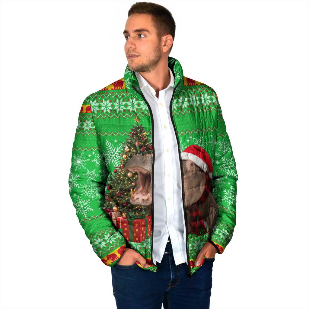 Mali Christmas Padded Jacket with Hippo Santa Hat Snowflakes and Holiday Gift - Wonder Print Shop
