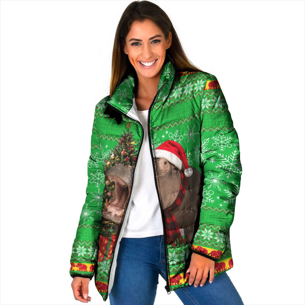 Mali Christmas Padded Jacket with Hippo Santa Hat Snowflakes and Holiday Gift - Wonder Print Shop