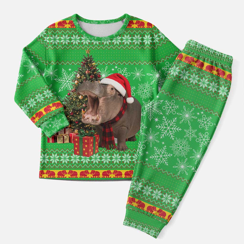 Mali Christmas Pajama Set with Hippo Santa Hat Snowflakes and Holiday Gift - Wonder Print Shop