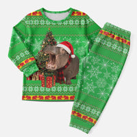 Mali Christmas Pajama Set with Hippo Santa Hat Snowflakes and Holiday Gift - Wonder Print Shop