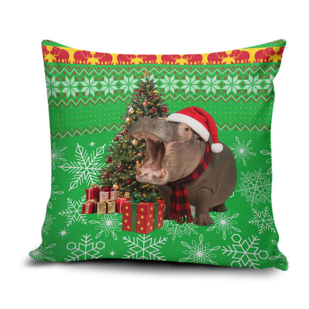 Mali Christmas Pillow Cover with Hippo Santa Hat Snowflakes and Holiday Gift - Wonder Print Shop