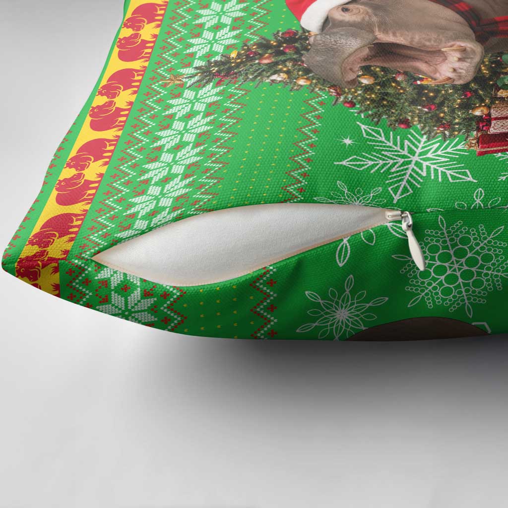Mali Christmas Pillow Cover with Hippo Santa Hat Snowflakes and Holiday Gift - Wonder Print Shop