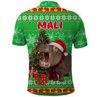 Mali Christmas Polo Shirt with Hippo Santa Hat Snowflakes and Holiday Gift - Wonder Print Shop