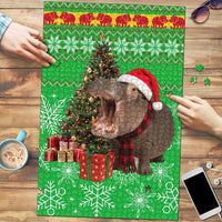 Mali Christmas Puzzle with Hippo Santa Hat Snowflakes and Holiday Gift - Wonder Print Shop