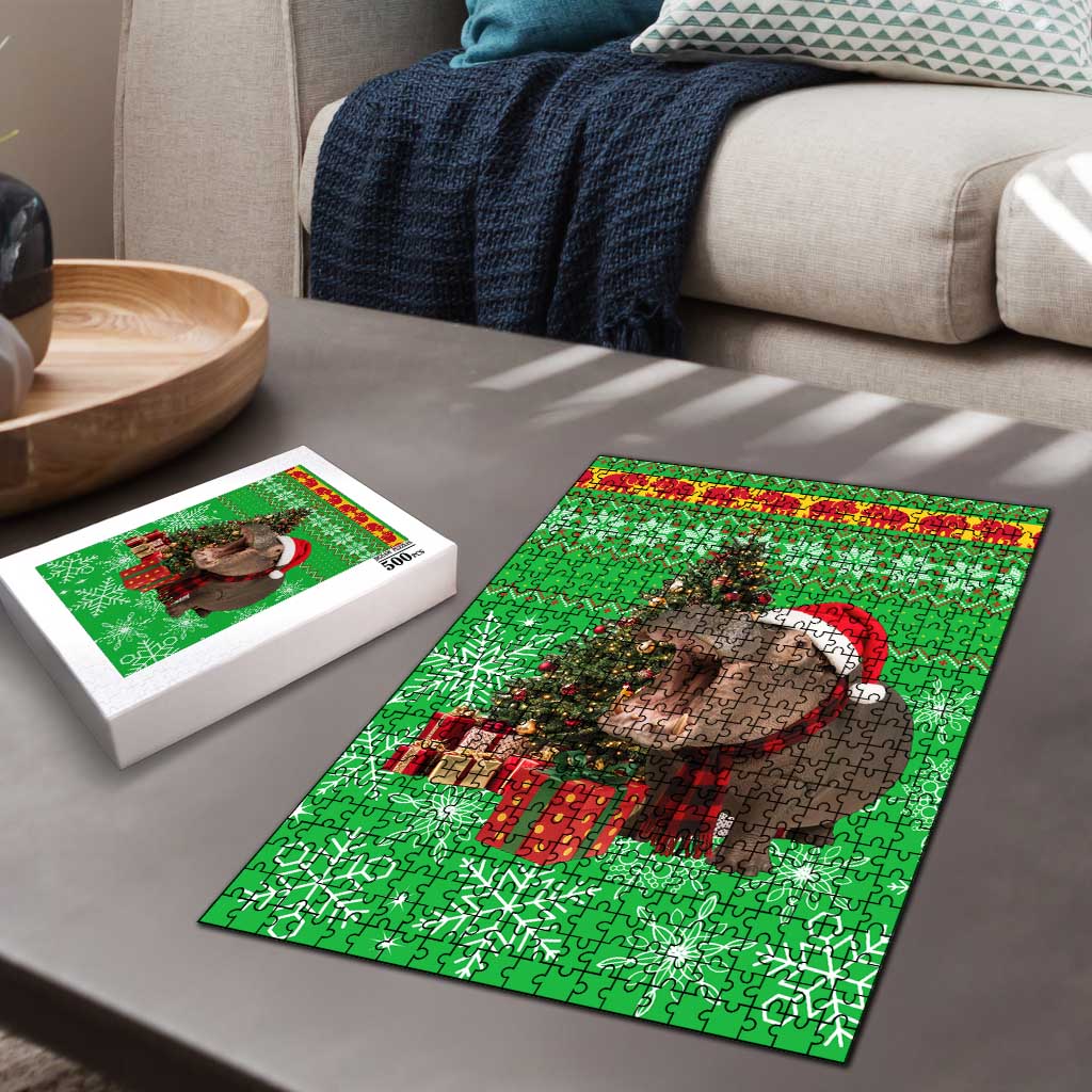 Mali Christmas Puzzle with Hippo Santa Hat Snowflakes and Holiday Gift - Wonder Print Shop