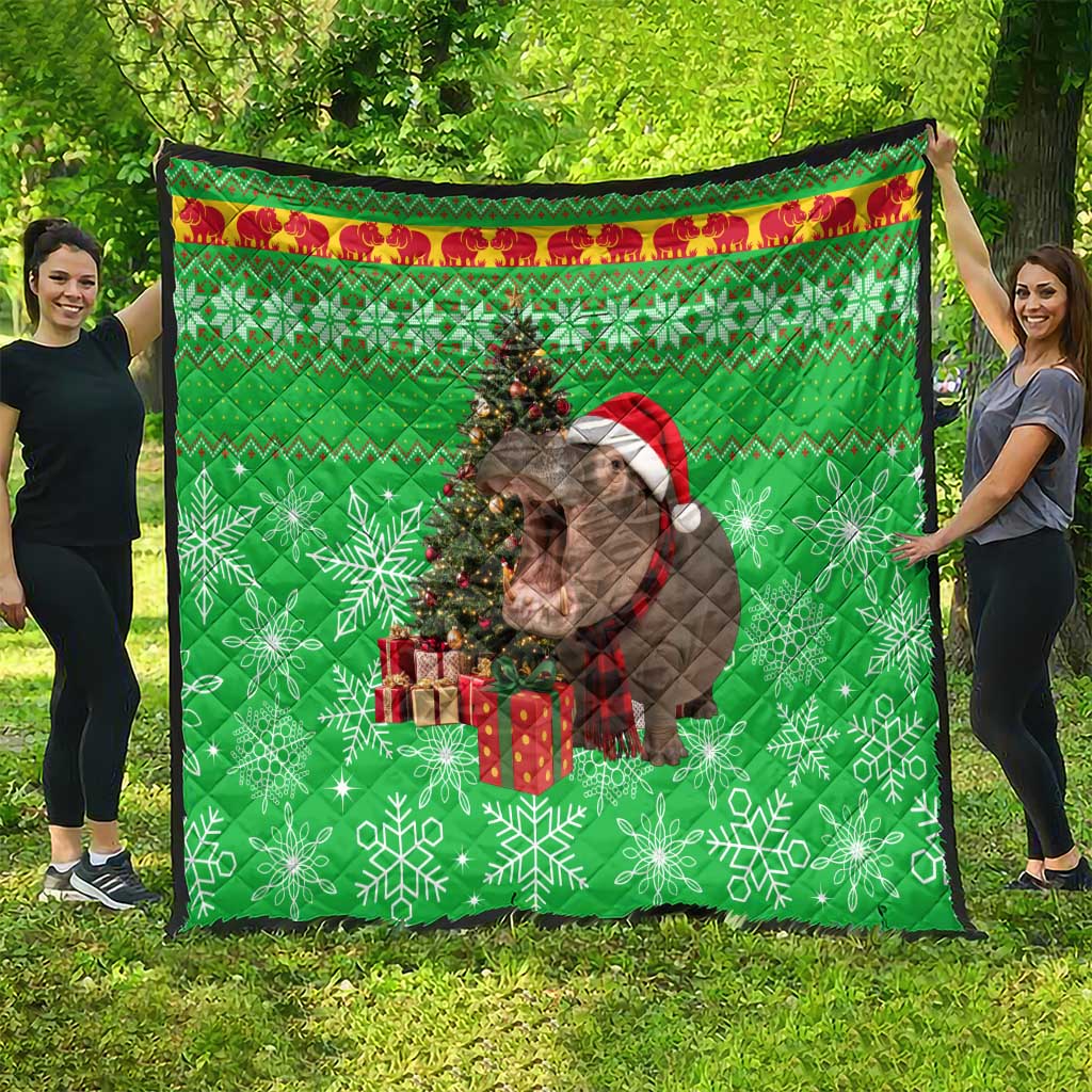Mali Christmas Quilt with Hippo Santa Hat Snowflakes and Holiday Gift - Wonder Print Shop