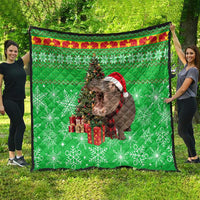 Mali Christmas Quilt with Hippo Santa Hat Snowflakes and Holiday Gift - Wonder Print Shop