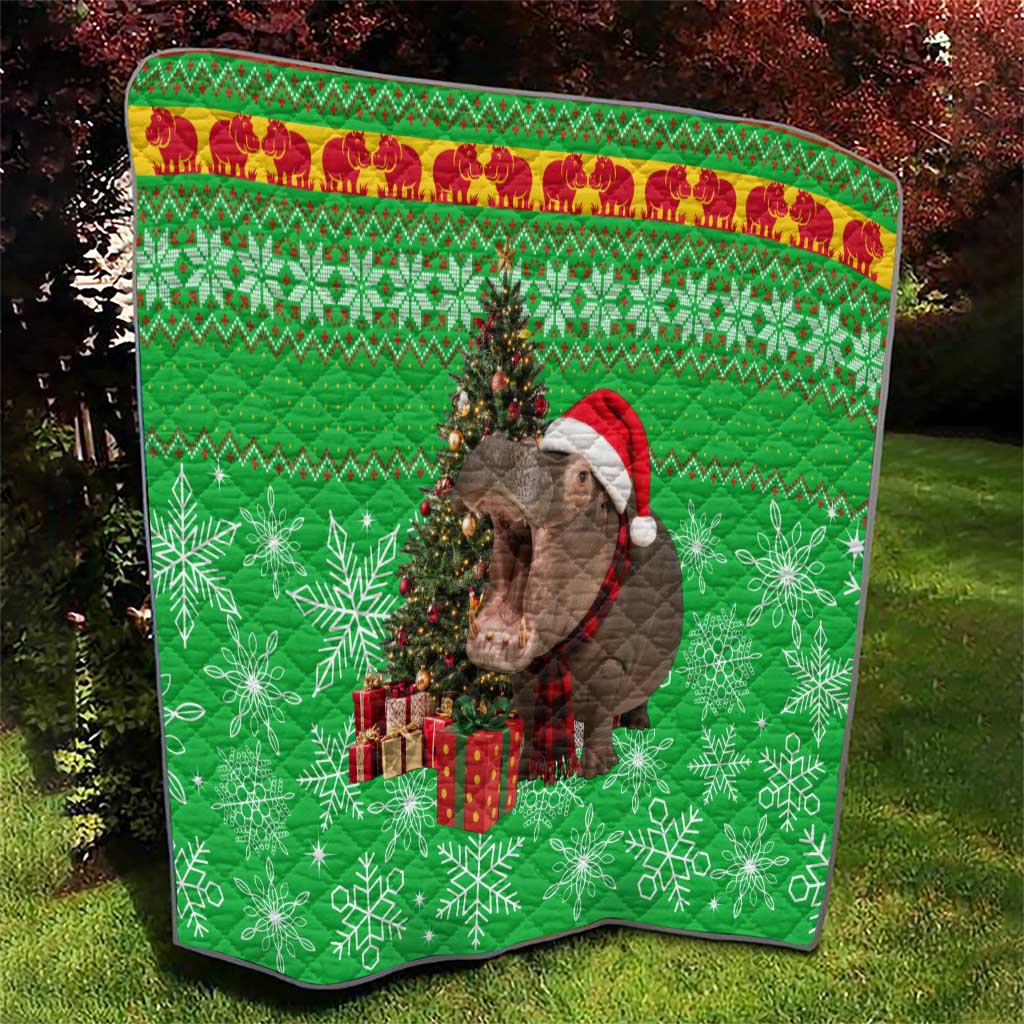 Mali Christmas Quilt with Hippo Santa Hat Snowflakes and Holiday Gift - Wonder Print Shop