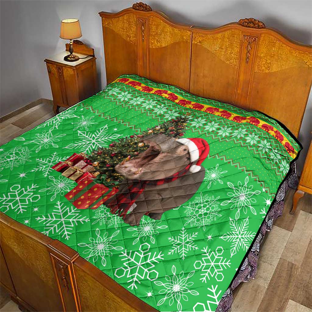 Mali Christmas Quilt with Hippo Santa Hat Snowflakes and Holiday Gift - Wonder Print Shop