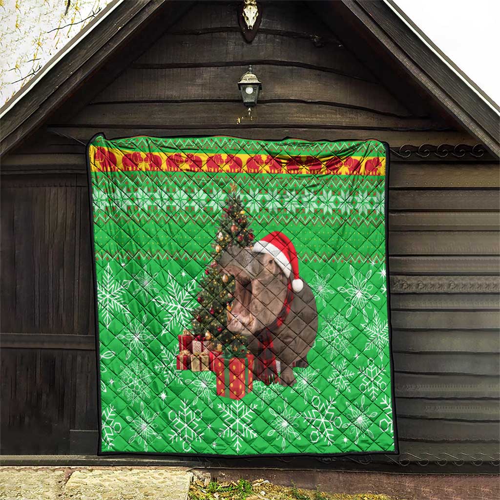 Mali Christmas Quilt with Hippo Santa Hat Snowflakes and Holiday Gift - Wonder Print Shop