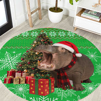 Mali Christmas Round Carpet with Hippo Santa Hat Snowflakes and Holiday Gift - Wonder Print Shop