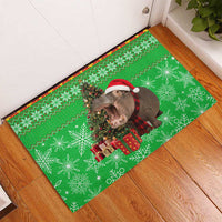 Mali Christmas Rubber Doormat with Hippo Santa Hat Snowflakes and Holiday Gift - Wonder Print Shop