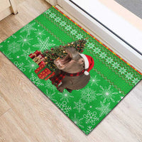 Mali Christmas Rubber Doormat with Hippo Santa Hat Snowflakes and Holiday Gift - Wonder Print Shop