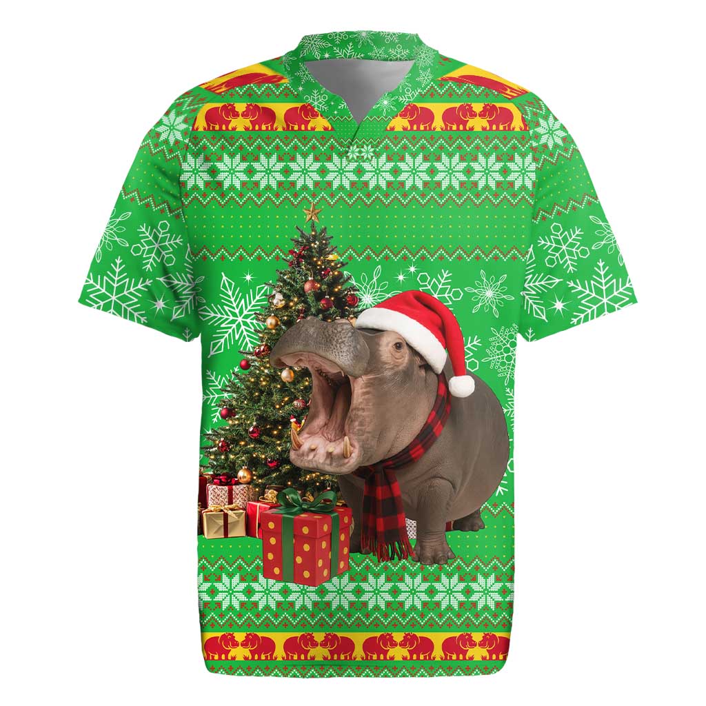 Mali Christmas Rugby Jersey with Hippo Santa Hat Snowflakes and Holiday Gift - Wonder Print Shop