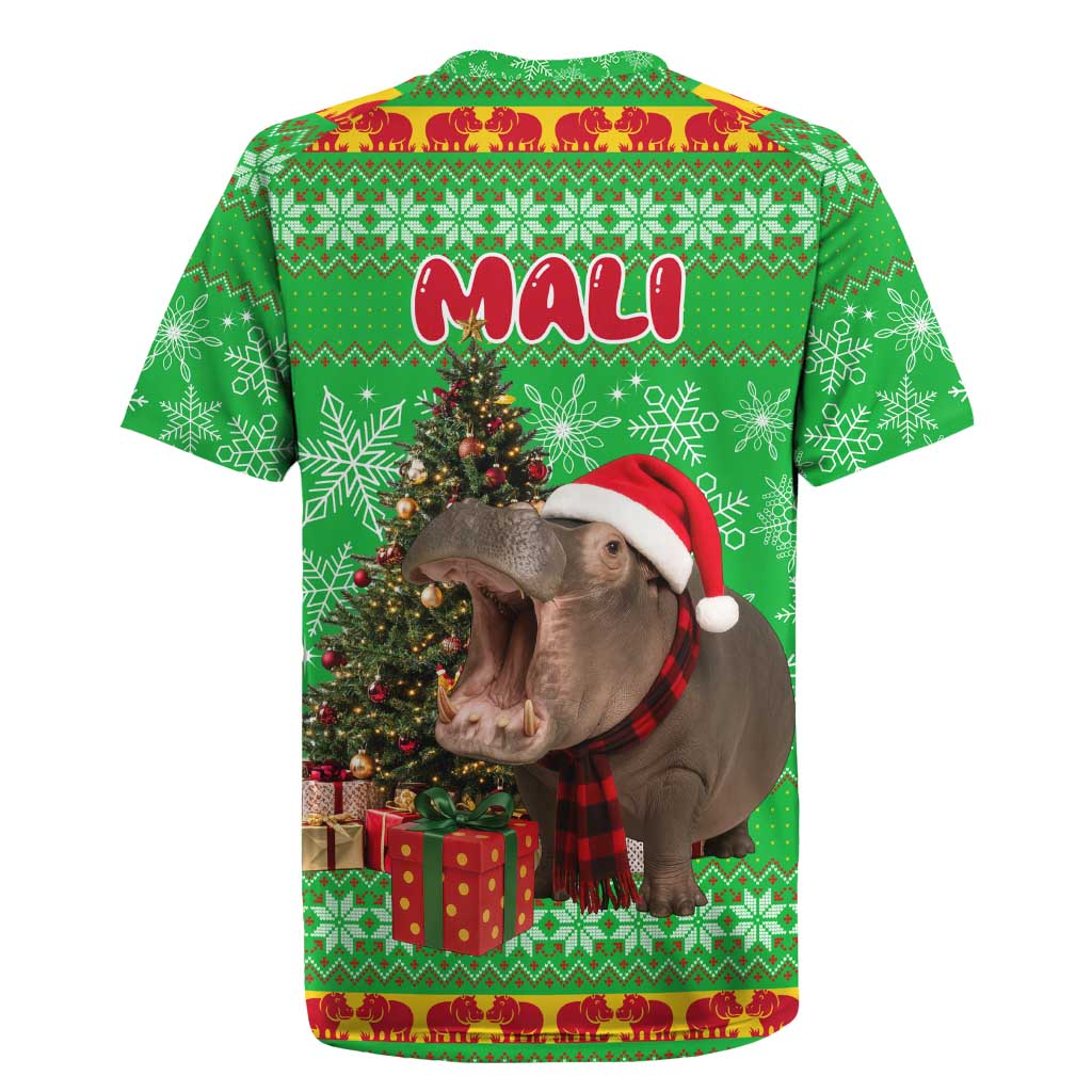 Mali Christmas Rugby Jersey with Hippo Santa Hat Snowflakes and Holiday Gift - Wonder Print Shop