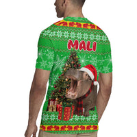 Mali Christmas Rugby Jersey with Hippo Santa Hat Snowflakes and Holiday Gift - Wonder Print Shop