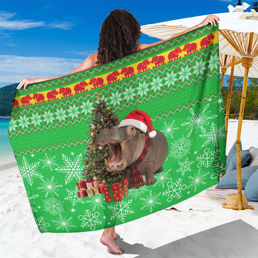 Mali Christmas Sarong with Hippo Santa Hat Snowflakes and Holiday Gift - Wonder Print Shop